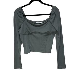 Lush Corset Silhouette Long Sleeve Top Ribbed Jersey Stretch Green Size M